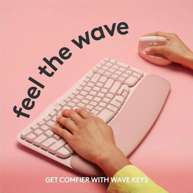 Alt view image 5 of 14 - Logitech Wave Keys Wireless Ergonomic Keyboard, Rose 920-012276