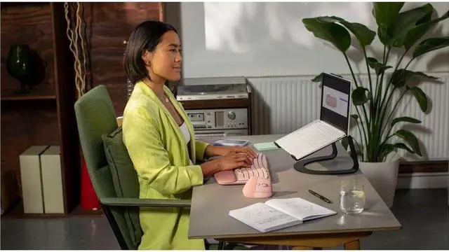 Alt view image 7 of 14 - Logitech Wave Keys Wireless Ergonomic Keyboard, Rose 920-012276
