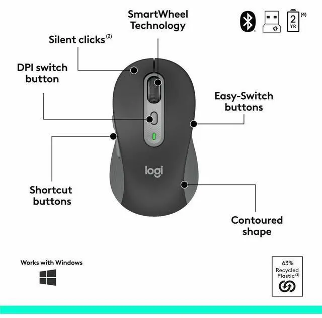 Alt view image 5 of 7 - Logitech Signature Slim MK955 Combo for Business, Copilot Edition, Wireless Keyboard and Mouse, Graphite    920-013271