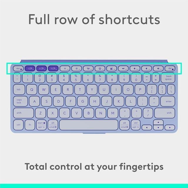 Alt view image 5 of 10 - Logitech Keys-To-Go 2 Portable Bluetooth Keyboard for Tablet With Built-in Cover - Slim and Compact Wireless Keyboard for Windows, Android, Linux, iPad, iPhone, Mac, Apple TV - Lilac