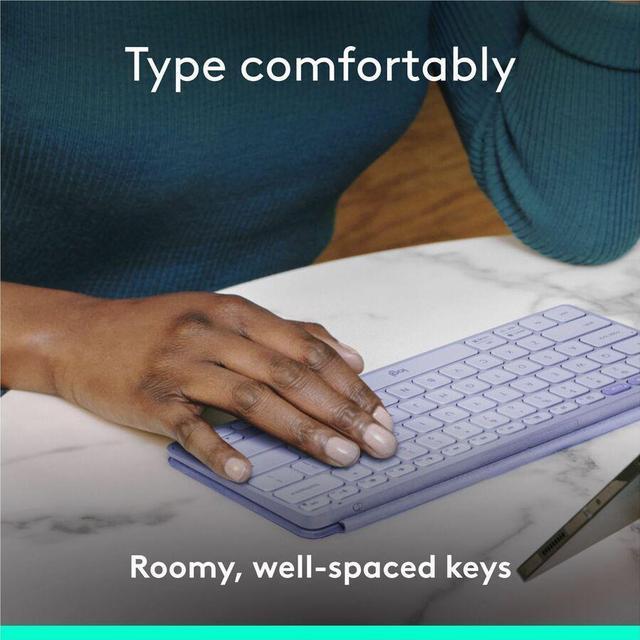 Alt view image 6 of 10 - Logitech Keys-To-Go 2 Portable Bluetooth Keyboard for Tablet With Built-in Cover - Slim and Compact Wireless Keyboard for Windows, Android, Linux, iPad, iPhone, Mac, Apple TV - Lilac