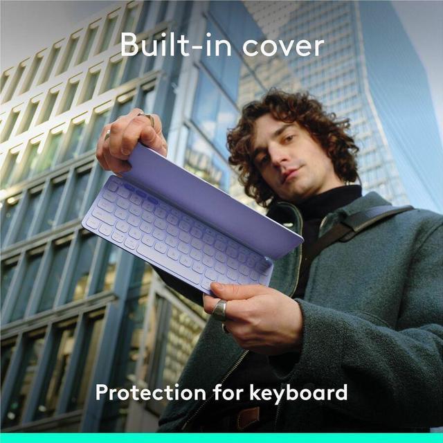 Alt view image 10 of 10 - Logitech Keys-To-Go 2 Portable Bluetooth Keyboard for Tablet With Built-in Cover - Slim and Compact Wireless Keyboard for Windows, Android, Linux, iPad, iPhone, Mac, Apple TV - Lilac