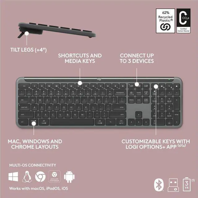 Alt view image 16 of 20 - Logitech MK955 Wireless Keyboard and Optical Mouse Combo Black (920-012425)