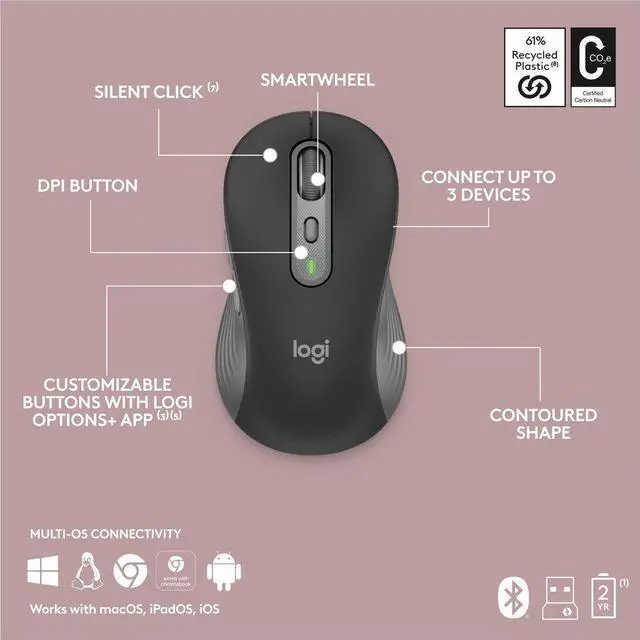 Alt view image 20 of 20 - Logitech MK955 Wireless Keyboard and Optical Mouse Combo Black (920-012425)