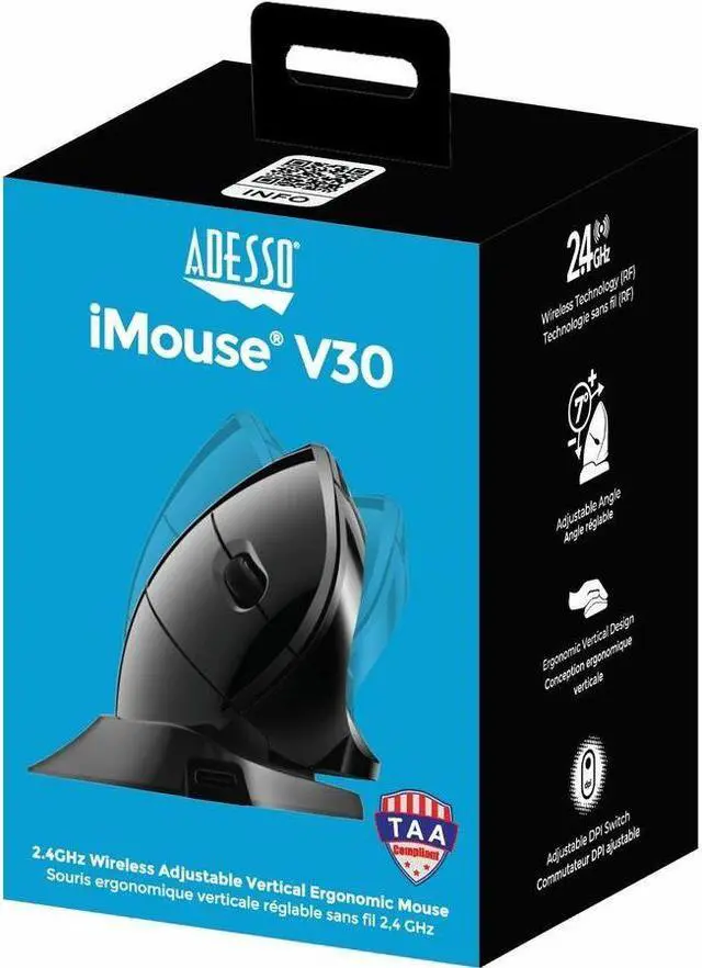 Alt view image 4 of 9 - Adesso iMouse V30 2.4GHz Wireless Adjustable Vertical Ergonomic Mouse iMouseV30