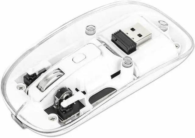Main image of Manhattan Transparent Rechargeable Wireless USB Mouse - Optical - Wireless - 33 ft - Radio Frequency - 2.40 GHz - Rechargeable - White - USB Type A - 1600 dpi - Scroll Wheel - 4 Button(s) - Symmetrica