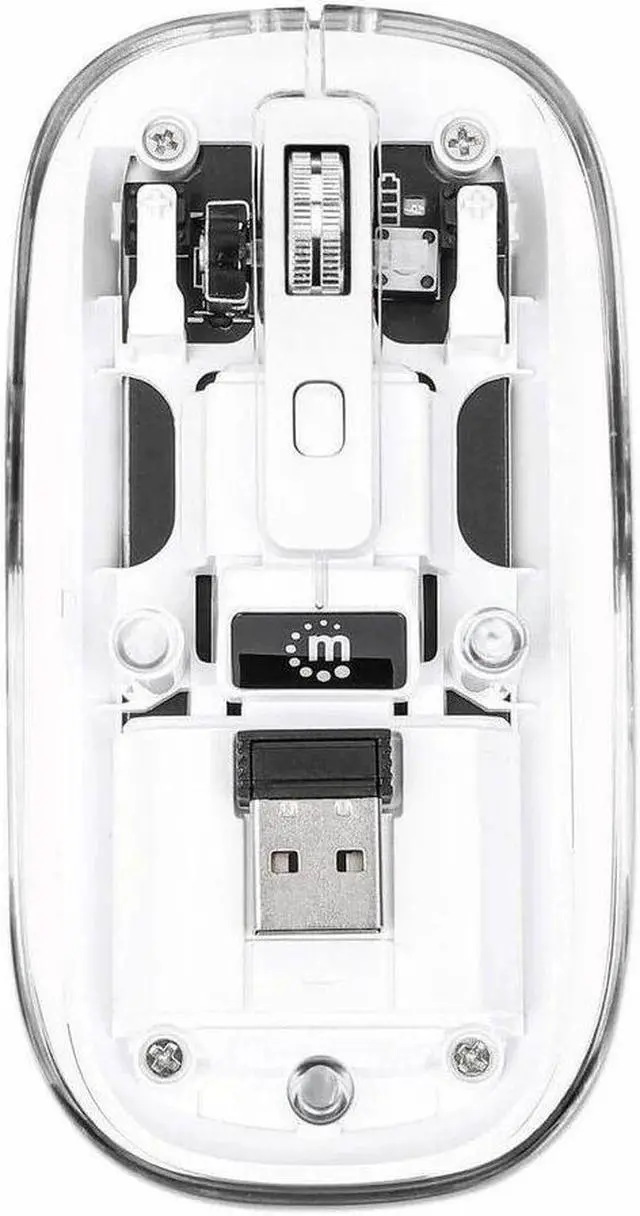 Alt view image 3 of 16 - Manhattan Transparent Rechargeable Wireless USB Mouse - Optical - Wireless - 33 ft - Radio Frequency - 2.40 GHz - Rechargeable - White - USB Type A - 1600 dpi - Scroll Wheel - 4 Button(s) - Symmetrica