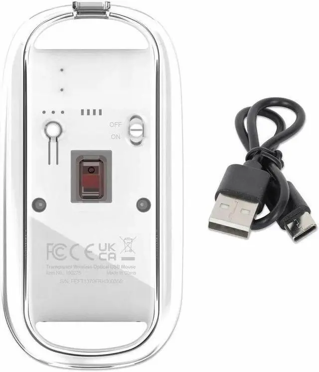 Alt view image 6 of 16 - Manhattan Transparent Rechargeable Wireless USB Mouse - Optical - Wireless - 33 ft - Radio Frequency - 2.40 GHz - Rechargeable - White - USB Type A - 1600 dpi - Scroll Wheel - 4 Button(s) - Symmetrica