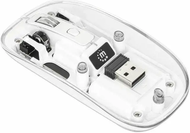 Alt view image 7 of 16 - Manhattan Transparent Rechargeable Wireless USB Mouse - Optical - Wireless - 33 ft - Radio Frequency - 2.40 GHz - Rechargeable - White - USB Type A - 1600 dpi - Scroll Wheel - 4 Button(s) - Symmetrica