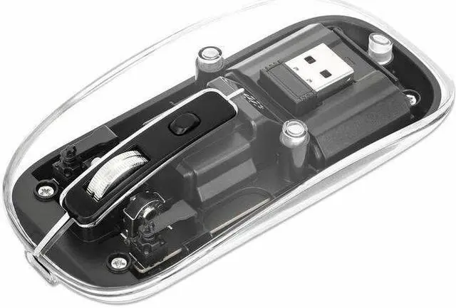 Main image of Manhattan Transparent Rechargeable Wireless USB Mouse - Optical - Wireless - 33 ft - Radio Frequency - 2.40 GHz - Rechargeable - Black, Clear - USB Type A - 1600 dpi - Scroll Wheel - 4 Button(s) - Sym