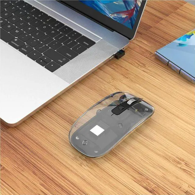 Alt view image 3 of 9 - Manhattan Transparent Rechargeable Wireless USB Mouse - Optical - Wireless - 33 ft - Radio Frequency - 2.40 GHz - Rechargeable - Black, Clear - USB Type A - 1600 dpi - Scroll Wheel - 4 Button(s) - Sym