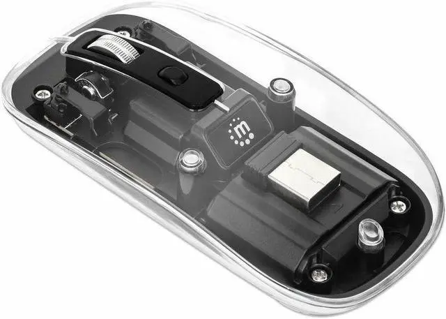 Alt view image 4 of 9 - Manhattan Transparent Rechargeable Wireless USB Mouse - Optical - Wireless - 33 ft - Radio Frequency - 2.40 GHz - Rechargeable - Black, Clear - USB Type A - 1600 dpi - Scroll Wheel - 4 Button(s) - Sym