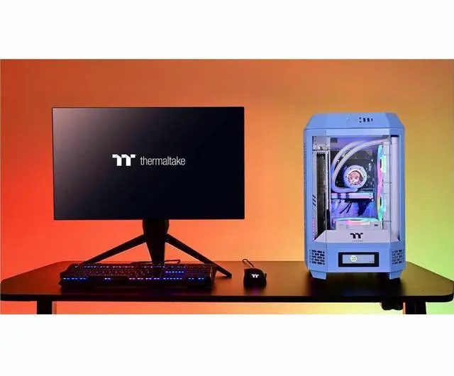Alt view image 10 of 20 - Thermaltake Tower 250 Hydrangea Blue Mini-ITX Mini Tower 2x120mm CT Fans Included, 360mm Radiator Support 360mm GPU Clearance Dual Chamber CA-1Z9-00SFWN-00