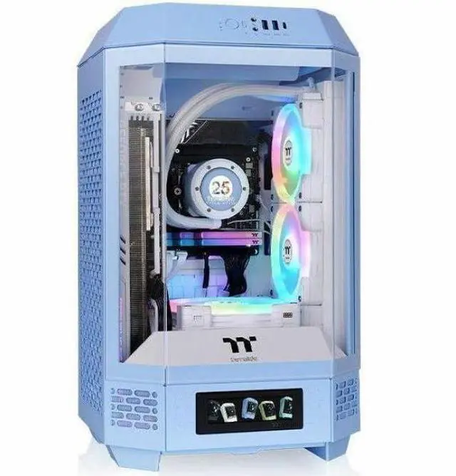 Alt view image 13 of 20 - Thermaltake Tower 250 Hydrangea Blue Mini-ITX Mini Tower 2x120mm CT Fans Included, 360mm Radiator Support 360mm GPU Clearance Dual Chamber CA-1Z9-00SFWN-00