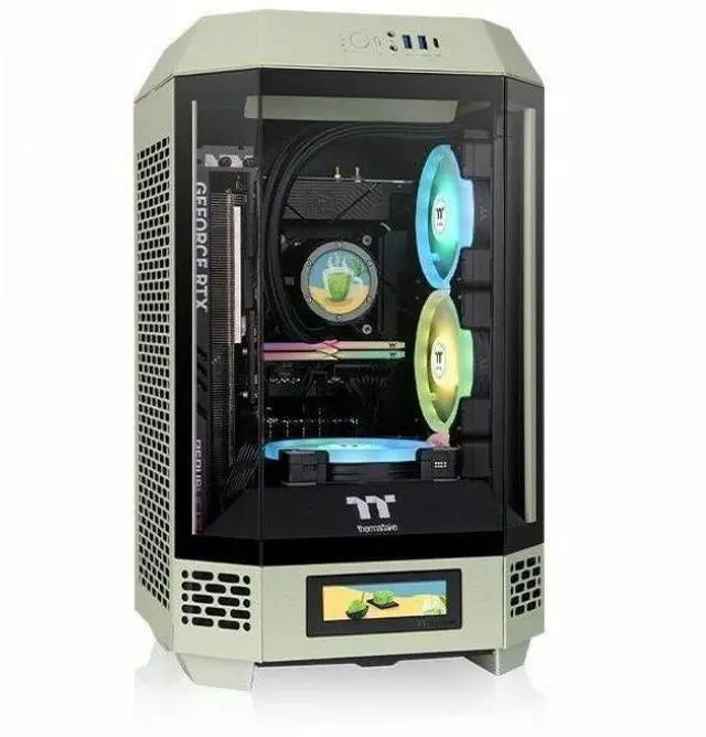 Alt view image 10 of 20 - Thermaltake Tower 250 Matcha Green Mini-ITX Mini Tower 2x120mm CT Fans Included, 360mm Radiator Support 360mm GPU Clearance Dual Chamber CA-1Z9-00SEWN-00