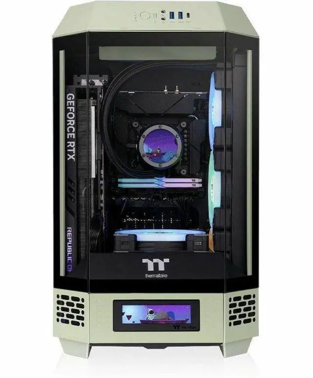 Alt view image 12 of 20 - Thermaltake Tower 250 Matcha Green Mini-ITX Mini Tower 2x120mm CT Fans Included, 360mm Radiator Support 360mm GPU Clearance Dual Chamber CA-1Z9-00SEWN-00