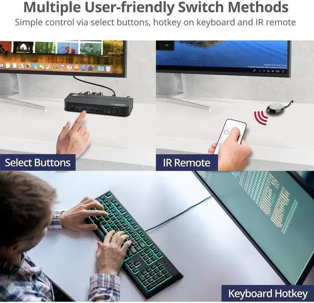 Alt view image 5 of 8 - SIIG 2x1 DisplayPort 4K KVM USB 3.0 Switch with Remote Control CEKV0C11S1