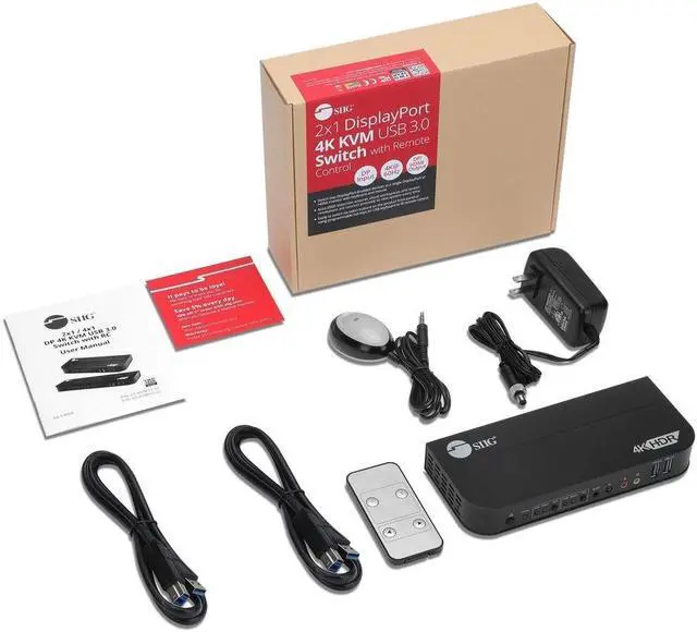 Alt view image 7 of 8 - SIIG 2x1 DisplayPort 4K KVM USB 3.0 Switch with Remote Control CEKV0C11S1