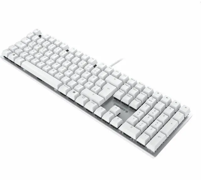 Alt view image 6 of 8 - CHERRY KC 200 MX-Wired Keyboard - MX2A SILENT RED - Silver/White Housing - Linear feel - abrasion resistant keys - white LED indicators built into status keys - adjustable feet
