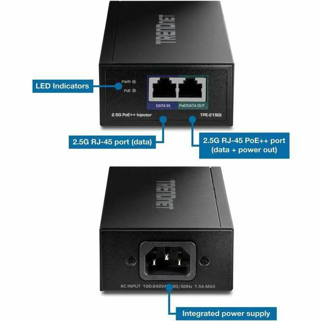 Alt view image 14 of 20 - TRENDnet TPE-219GI 2.5G PoE++ Injector