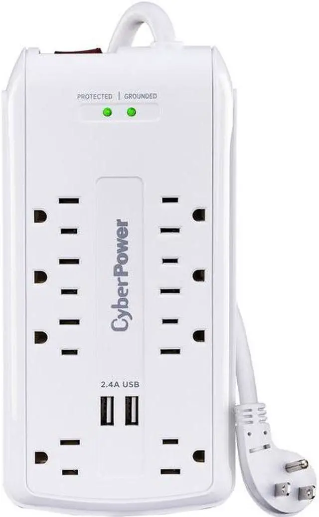 Alt view image 10 of 16 - CyberPower 120V 8 Outlets 2-USB 2.4A EMI/RFI 6.0 Feet Cord White