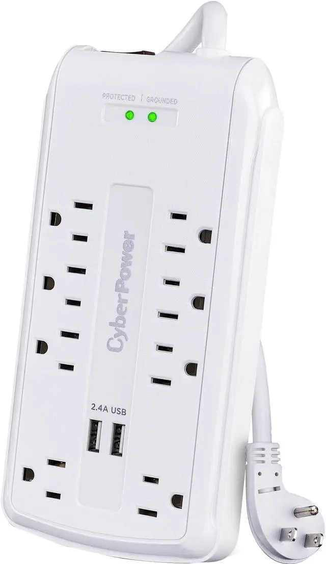 Alt view image 14 of 16 - CyberPower 120V 8 Outlets 2-USB 2.4A EMI/RFI 6.0 Feet Cord White