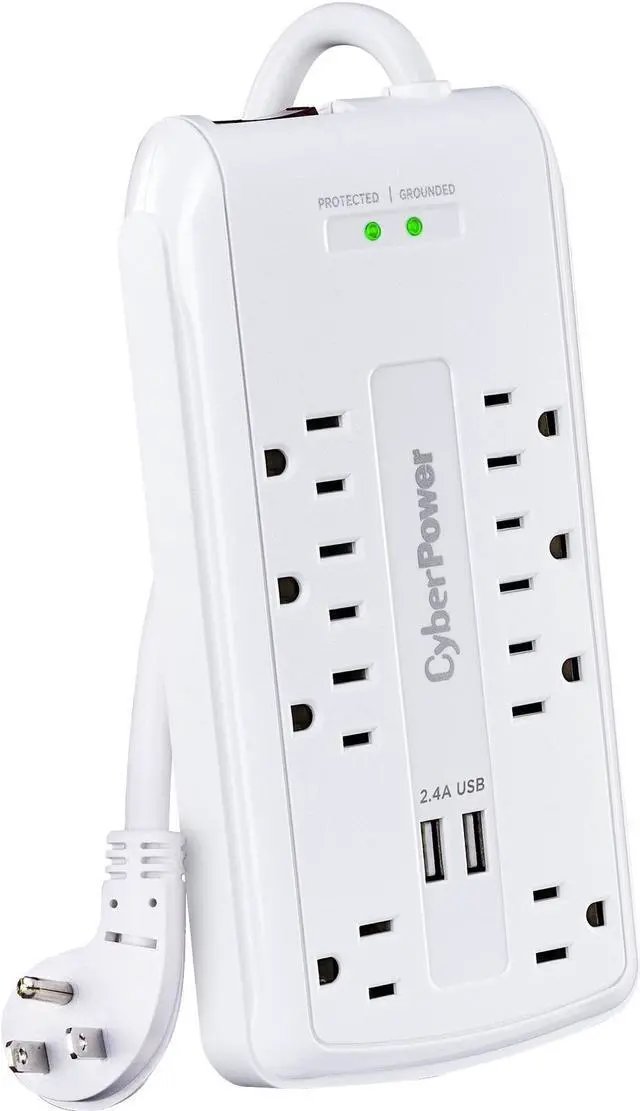 Alt view image 15 of 16 - CyberPower 120V 8 Outlets 2-USB 2.4A EMI/RFI 6.0 Feet Cord White