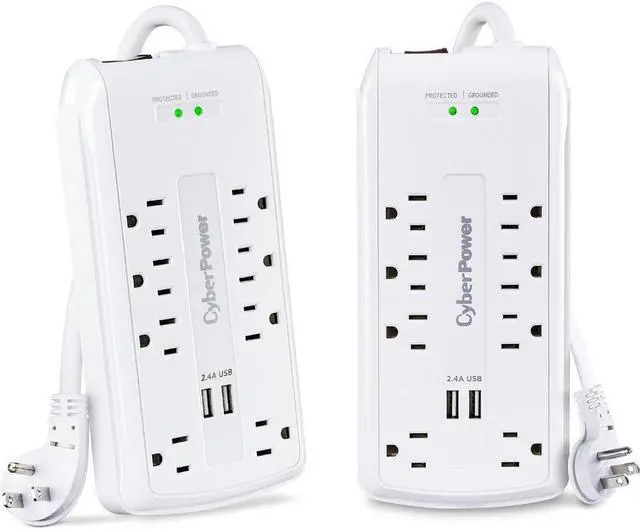Alt view image 16 of 16 - CyberPower 120V 8 Outlets 2-USB 2.4A EMI/RFI 6.0 Feet Cord White