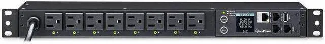 Alt view image 16 of 20 - CyberPower PDU41001 Single Phase 100 - 120 VAC 15A Switched PDU - 8 Outlets, 12 ft, NEMA 5-15P, Horizontal, 1U, SNMP, LCD