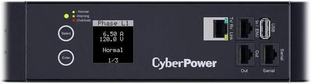 Alt view image 19 of 20 - CyberPower PDU41001 Single Phase 100 - 120 VAC 15A Switched PDU - 8 Outlets, 12 ft, NEMA 5-15P, Horizontal, 1U, SNMP, LCD