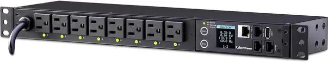 Alt view image 20 of 20 - CyberPower PDU41001 Single Phase 100 - 120 VAC 15A Switched PDU - 8 Outlets, 12 ft, NEMA 5-15P, Horizontal, 1U, SNMP, LCD