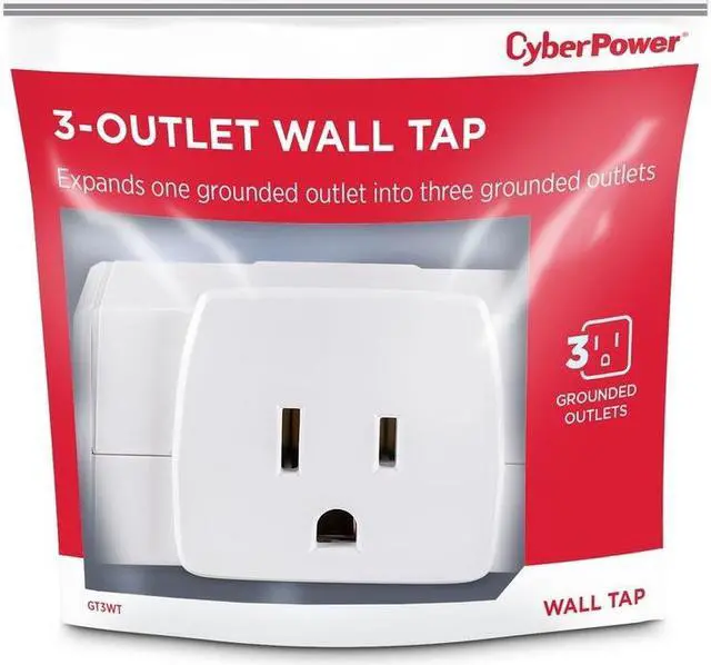 Alt view image 3 of 20 - CyberPower GT3WT 3 Sided Outlet Adapter - 3 - NEMA 5-15R Outlet(s), NEMA 5-15P Plug Type, Straight Plug Style