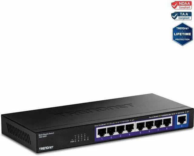 Alt view image 9 of 16 - TRENDnet 9-Port Multi-Gig Switch, TEG-S591, 8 x 2.5G RJ-45 Ports, 1 x 10G RJ-45 Port, 60Gbps Switching Capacity, Ethernet Splitter, NDAA & TAA Compliant, Lifetime Protection, Black