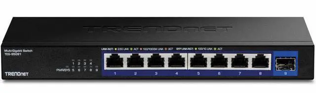 Alt view image 2 of 12 - TRENDnet 9-Port Unmanaged 2.5G Switch with 10G SFP+ Port, TEG-S5091, 8 x 2.5GBASE-T Ports, 60Gbps, Wall Mountable, Ethernet Splitter, NDAA & TAA Compliant, Lifetime Protection, Black