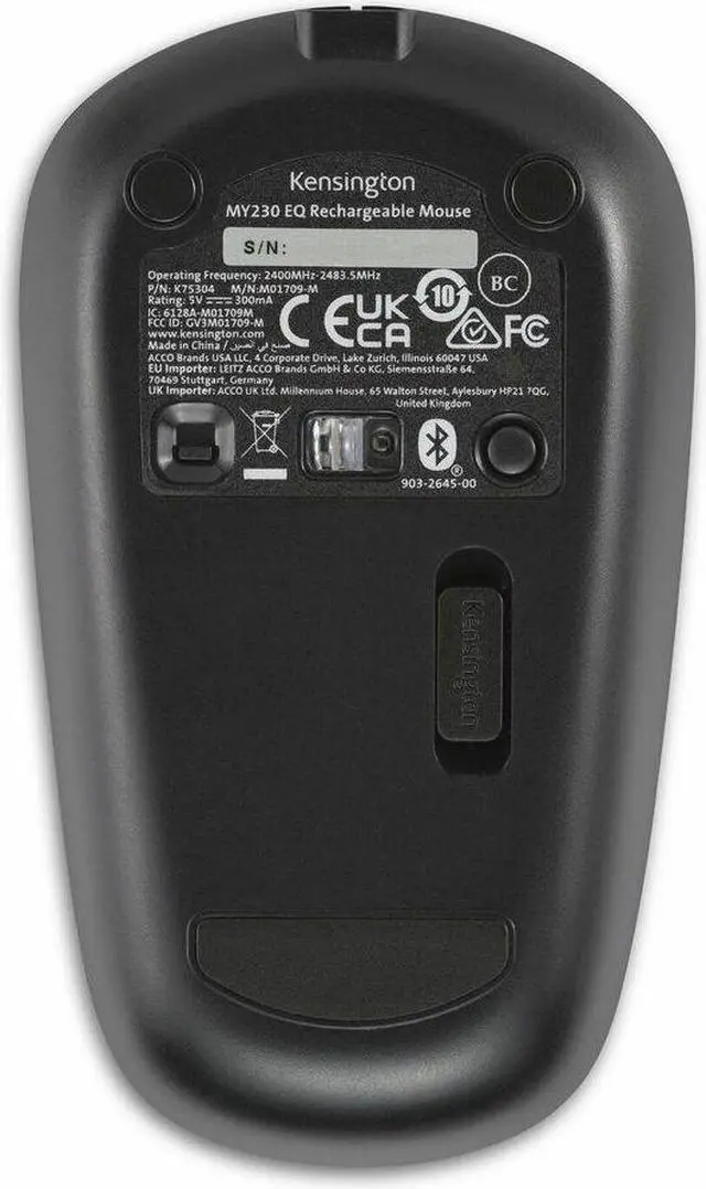 Alt view image 7 of 13 - Kensington MY230 EQ Rechargeable Mouse - Wireless - Midsize - Mid Size Mouse - Wireless - Bluetooth/Radio Frequency - 2.40 GHz - Rechargeable - USB Type A - Scroll Wheel - 3 Button(s) - Symmetrical