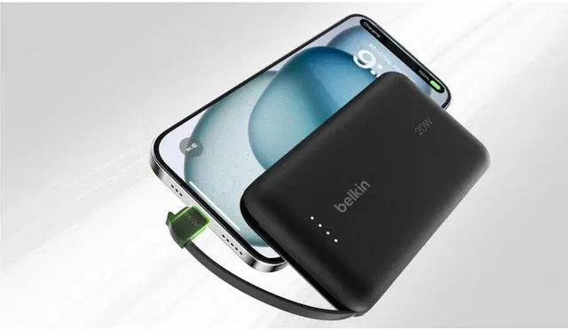 Alt view image 3 of 14 - Belkin BoostCharge Power Bank 10K With Integrated Cable - For Smartphone, Tablet PC, iPad mini, iPad, iPad Pro - 10000 mAh - Black