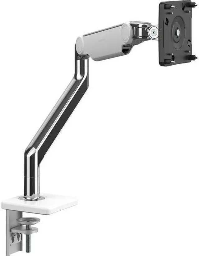 Main image of Humanscale M21CMWBTB Clamp Mount for Monitor - Polished Aluminum, White - Height Adjustable - 2 Display(s) Supported - 15.50 lb Load Capacity - 100 x 100