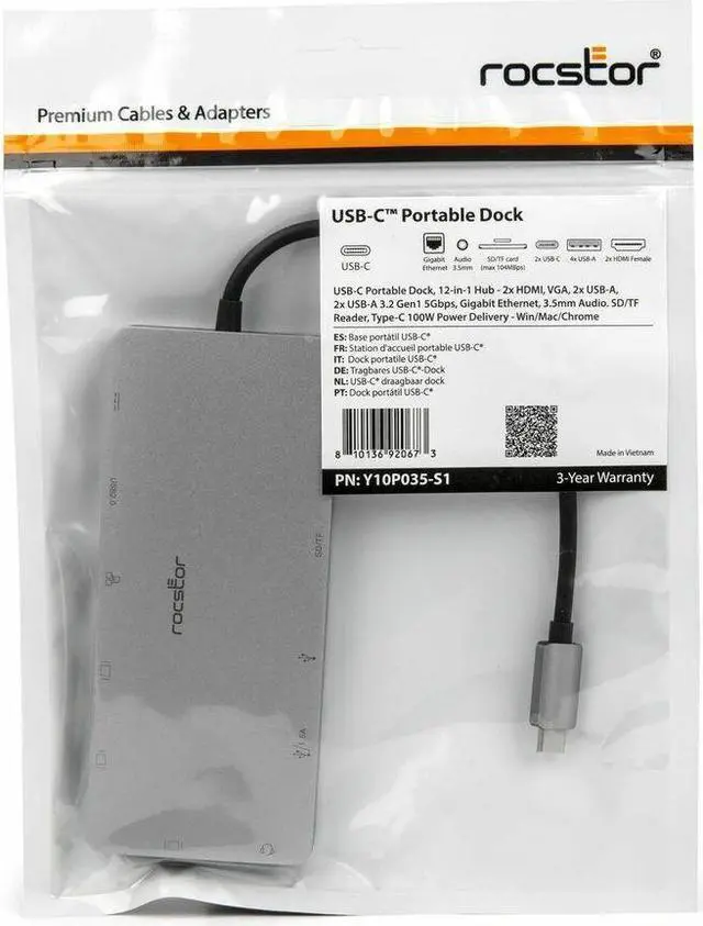 Alt view image 3 of 9 - USB-C Portable Dock Multiport Adapter 100W PD 2x HDMI 1x VGA 4x USB-A SD/TF Gigabit RJ45 3.5mm Audio Port - Premium USB C Portable Dock Multiport Adapter, 12-in-1 Hub - 2x HDMI 1x VGA, 2x USB-A, 2x US