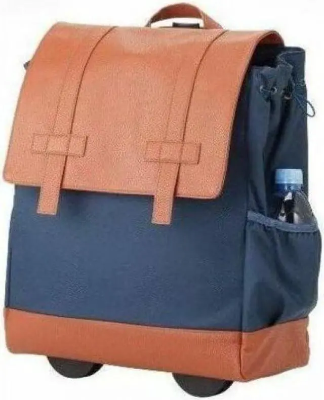 Alt view image 2 of 8 - Francine Collection Wheels Up Carrying Case (Rolling Backpack) for 16" Notebook - Navy - Water Resistant - Vegan Leather, Rubber, Elastic Body - Handle, Trolley Strap - 17" Height x 15"
