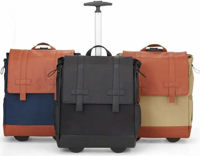 Alt view image 3 of 8 - Francine Collection Wheels Up Carrying Case (Rolling Backpack) for 16" Notebook - Navy - Water Resistant - Vegan Leather, Rubber, Elastic Body - Handle, Trolley Strap - 17" Height x 15"