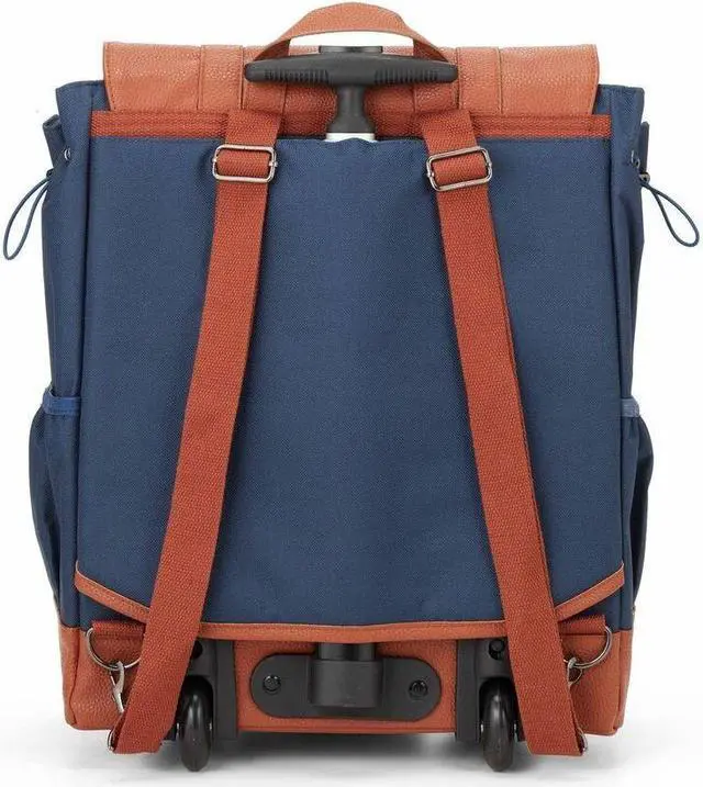 Alt view image 7 of 8 - Francine Collection Wheels Up Carrying Case (Rolling Backpack) for 16" Notebook - Navy - Water Resistant - Vegan Leather, Rubber, Elastic Body - Handle, Trolley Strap - 17" Height x 15"