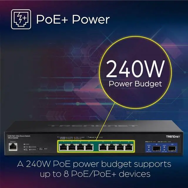 Alt view image 14 of 16 - TRENDnet TPE-3102WS, 10-Port Multi-Gig Web Smart PoE+ Switch