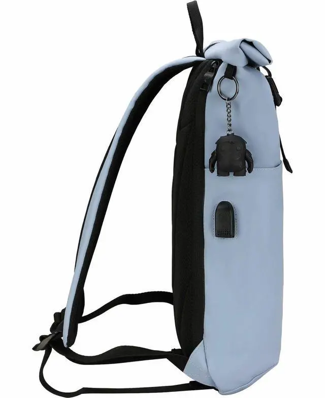 Alt view image 6 of 9 - Swissdigital LAMONE Light Blue Rolltop Backpack - USB Charging Port - RFID Protection Pocket - Eco-Friendly & Water Resistant Fabric - Fits 16" Laptop  SD1681-13