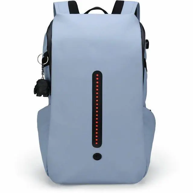 Alt view image 2 of 9 - Swissdigital LAMONE Light Blue L Backpack - LED Light System - USB Charging Port - RFID Protection Pocket - Eco-Friendly & Water Resistant Fabric - Trolley Sleeve - Fits 16" Laptop  SD1685-13