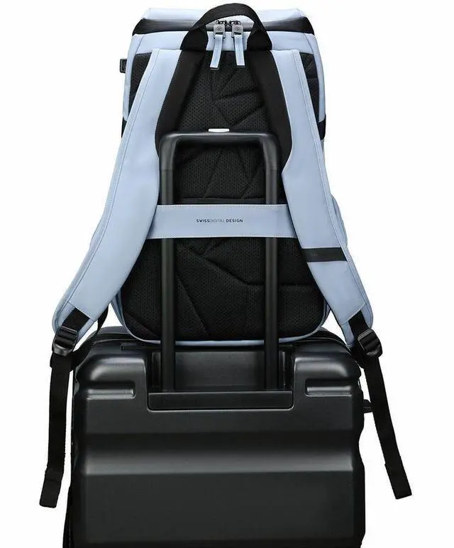 Alt view image 5 of 9 - Swissdigital LAMONE Light Blue L Backpack - LED Light System - USB Charging Port - RFID Protection Pocket - Eco-Friendly & Water Resistant Fabric - Trolley Sleeve - Fits 16" Laptop  SD1685-13