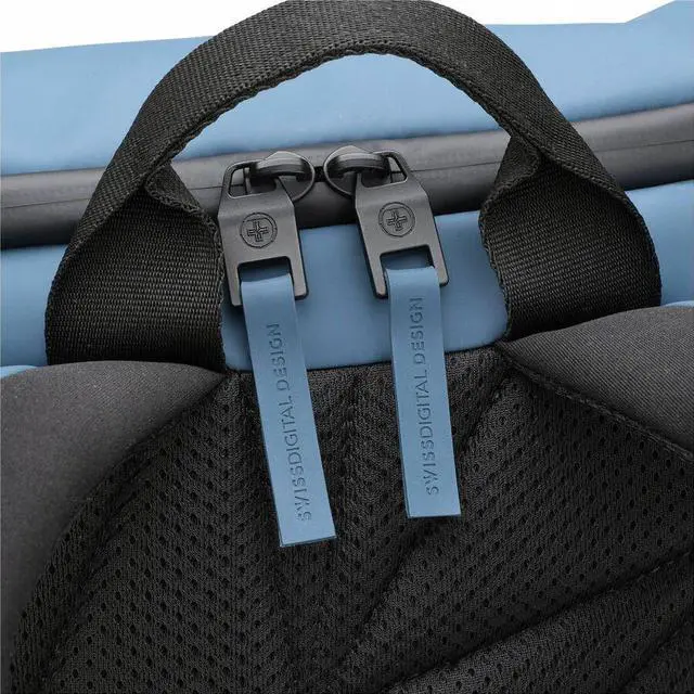 Alt view image 2 of 8 - Swissdigital LAMONE Dark Blue L Backpack - LED Light System - USB Charging Port - RFID Protection Pocket - Eco-Friendly & Water Resistant Fabric - Trolley Sleeve - Fits 16" Laptop  SD1685-16
