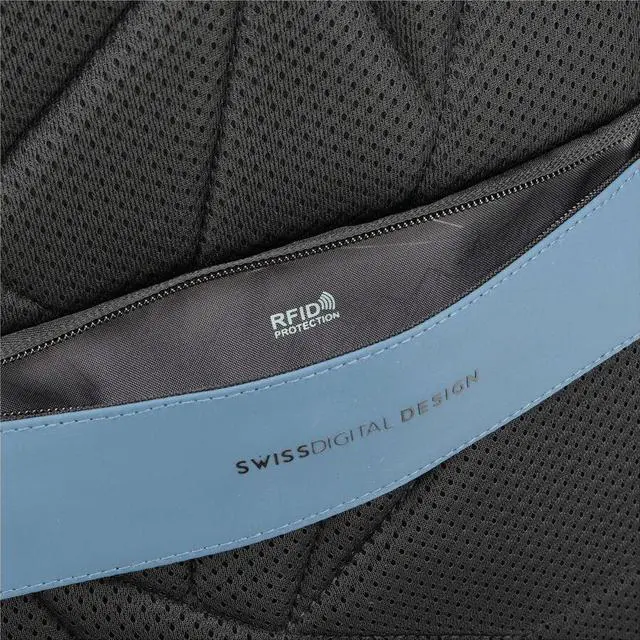 Alt view image 3 of 8 - Swissdigital LAMONE Dark Blue L Backpack - LED Light System - USB Charging Port - RFID Protection Pocket - Eco-Friendly & Water Resistant Fabric - Trolley Sleeve - Fits 16" Laptop  SD1685-16