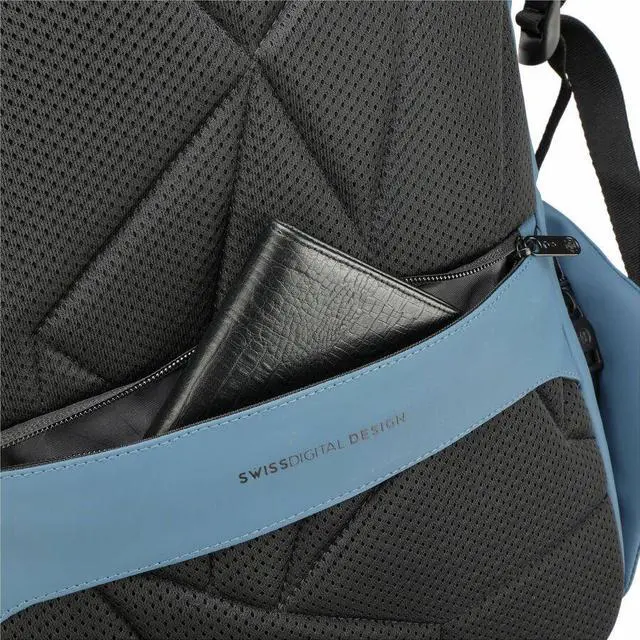 Alt view image 5 of 8 - Swissdigital LAMONE Dark Blue L Backpack - LED Light System - USB Charging Port - RFID Protection Pocket - Eco-Friendly & Water Resistant Fabric - Trolley Sleeve - Fits 16" Laptop  SD1685-16