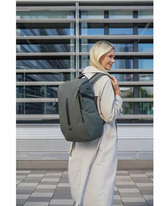 Alt view image 4 of 8 - Swissdigital LAMONE Dark Green L Backpack - LED Light System - USB Charging Port - RFID Protection Pocket - Eco-Friendly & Water Resistant Fabric - Trolley Sleeve - Fits 16" Laptop  SD1685-23