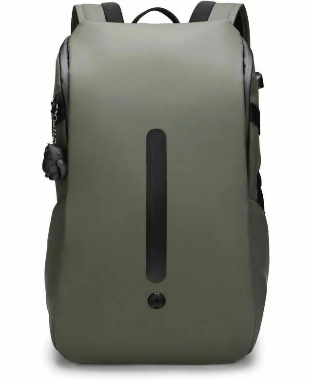 Alt view image 5 of 8 - Swissdigital LAMONE Dark Green L Backpack - LED Light System - USB Charging Port - RFID Protection Pocket - Eco-Friendly & Water Resistant Fabric - Trolley Sleeve - Fits 16" Laptop  SD1685-23